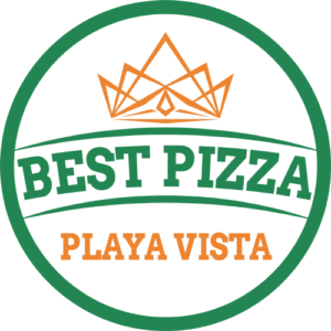 Best Pizza Playa Vista Logo. green circle shape with orange crown and best pizza playa vista in text